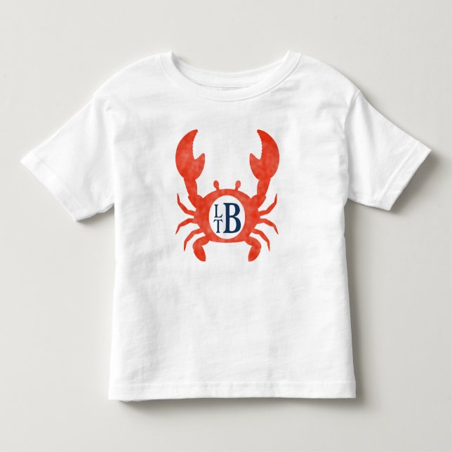 T-shirt Pour Les Tous Petits Enfants Garçons Aquarelle Crabe Monogramme Cercle (Devant)
