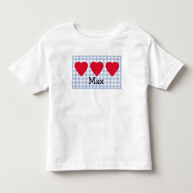 T-shirt Pour Les Tous Petits Enfants garçons Valentine Coeur avec Plaid Bleu (Devant)