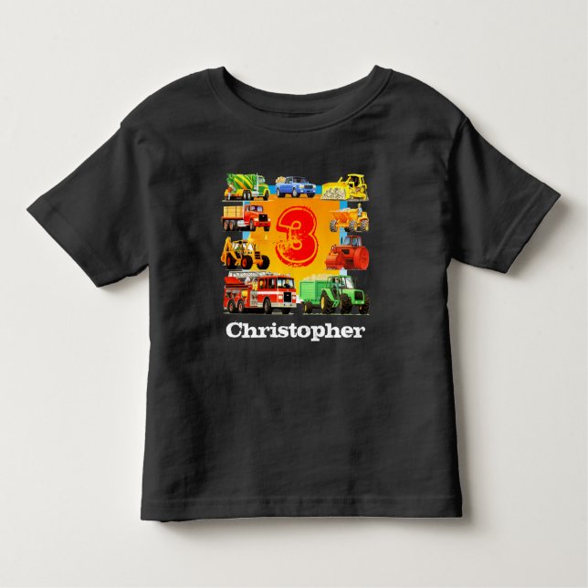T-shirt Pour Les Tous Petits Enfants Nom personnalisé Construction Camion 3e an (Devant)