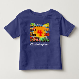 T-shirt Pour Les Tous Petits Enfants Nom personnalisé Construction Camion 4e an