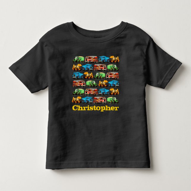 T-shirt Pour Les Tous Petits Enfants Nom personnalisé Construction Camion Motif (Devant)