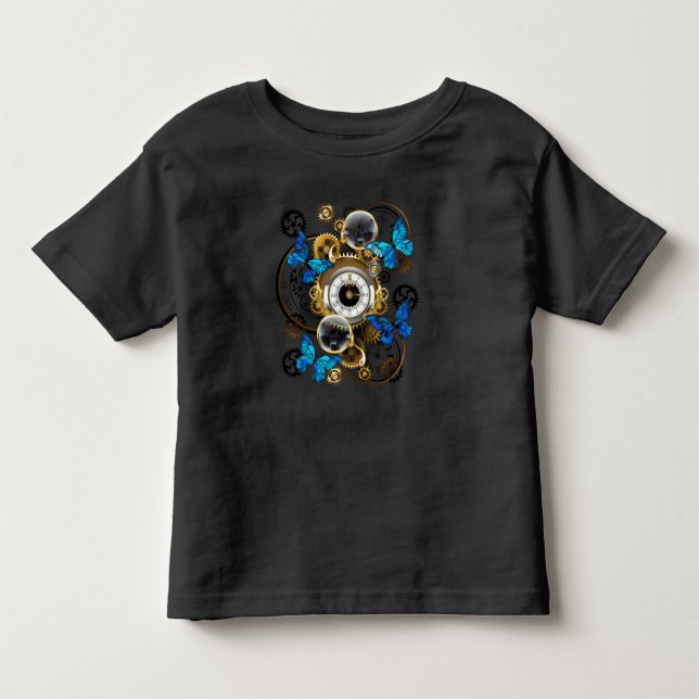 T-shirt Pour Les Tous Petits Engrenages à vapeur et papillons bleus (Devant)