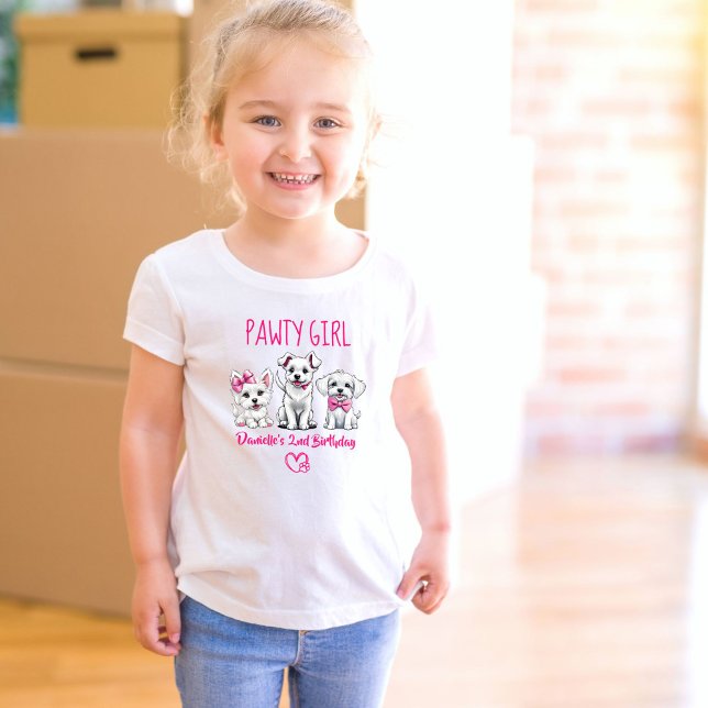 T-shirt Pour Les Tous Petits Faisons pawty mignon chiots rose blanc anniversair (Lets pawty cute white puppies pink bows dog themed  birthday party t-shirt pawty girl photo props)