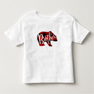 T-shirt Pour Les Tous Petits Famille rouge rustique de plaid de Buffalo d'ours