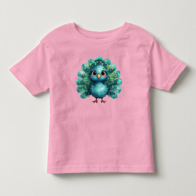 T-shirt Pour Les Tous Petits Fantaisie mignonne Paon bleu fantaisiste (Devant)