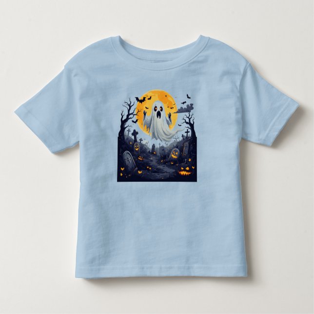 T-shirt Pour Les Tous Petits Fantôme dans un cimetière hanté avec Pleine lune (Devant)