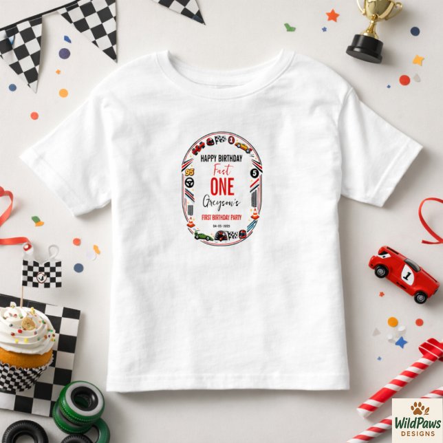 T-shirt Pour Les Tous Petits Fast One Race Car Boy 1st Birthday Party (Fast One Race Car Boy 1st Birthday Party Toddler T-shirt
)