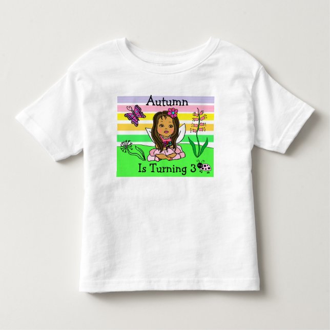 T-shirt Pour Les Tous Petits Fée d'anniversaire et papillons Âge et nom (Devant)