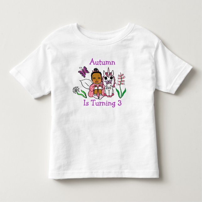 T-shirt Pour Les Tous Petits Fée d'anniversaire et papillons Âge et nom (Devant)