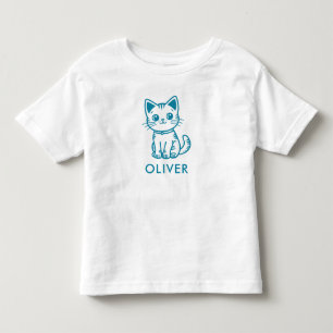 T-shirt Pour Les Tous Petits Fête d'anniversaire de chat bleu avec kitten coule