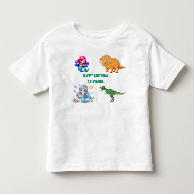 T-shirt Pour Les Tous Petits Fête d'anniversaire de sirène de dinosaure moderne (Devant)