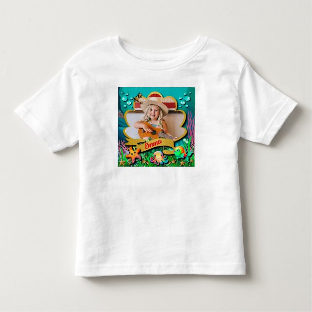 T-shirt Pour Les Tous Petits Fête d'anniversaire de sirène sous l'océan (Devant)