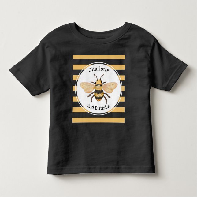 T-shirt Pour Les Tous Petits Fête d'anniversaire moderne abeille rayures noires (Devant)