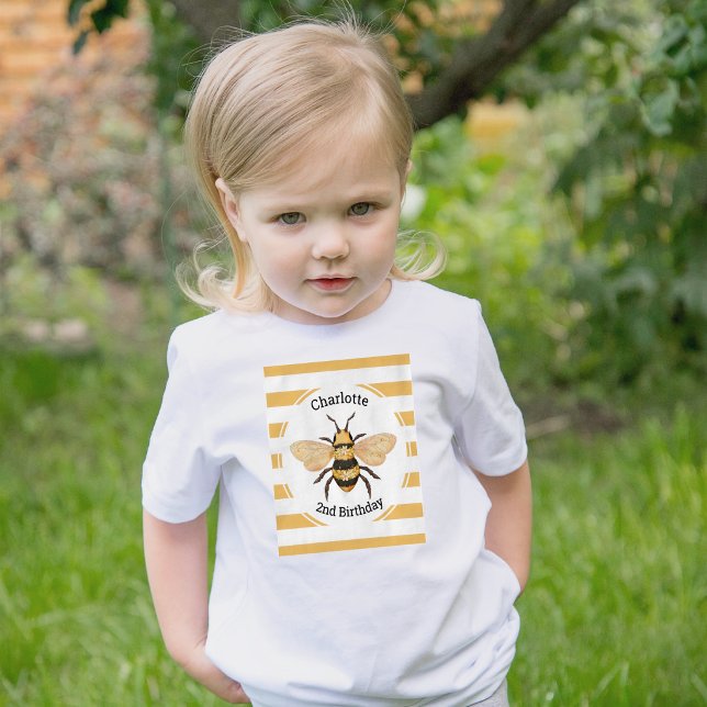 T-shirt Pour Les Tous Petits Fête d'anniversaire moderne abeille rayures noires (Créateur téléchargé)
