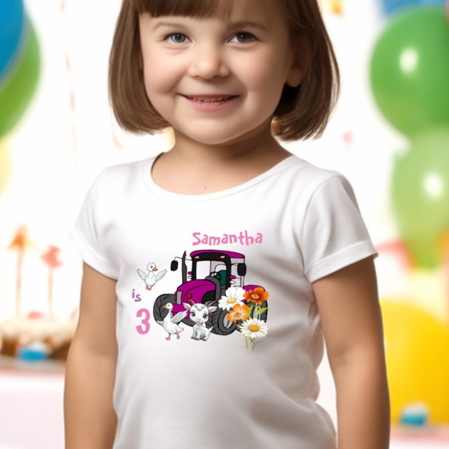 T-shirt Pour Les Tous Petits Fête d'anniversaire tracteur rose Fun Animal de la (Créateur téléchargé)