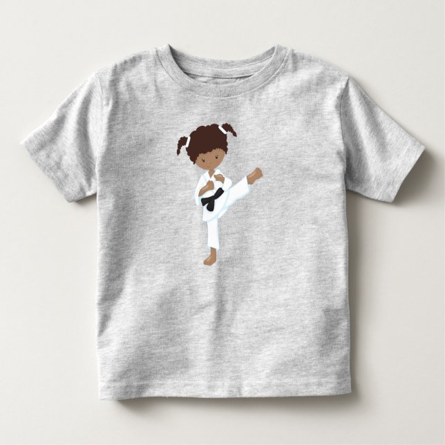 T-shirt Pour Les Tous Petits Fille afro-américaine, fille de karaté, ceinture n (Devant)
