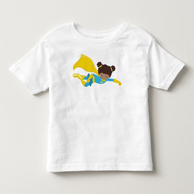 T-shirt Pour Les Tous Petits Fille afro-américaine, Superhero Girl, Cape jaune (Devant)