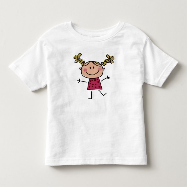 T-shirt Pour Les Tous Petits Fille au bâton Happy Aquarelle Robe rose Élégante (Devant)