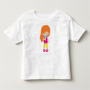 T-shirt Pour Les Tous Petits Fille Avec Crème De Glace, Cheveux Orange, Mignonn