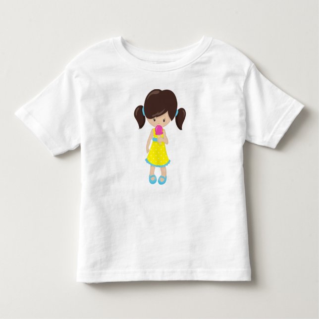 T-shirt Pour Les Tous Petits Fille Avec Crème De Glace, Mignonne Fille, Cheveux (Devant)