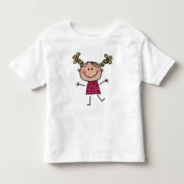 T-shirt Pour Les Tous Petits Fille Bâton Heureuse Aquarelle Robe Rose Élégante (Devant)