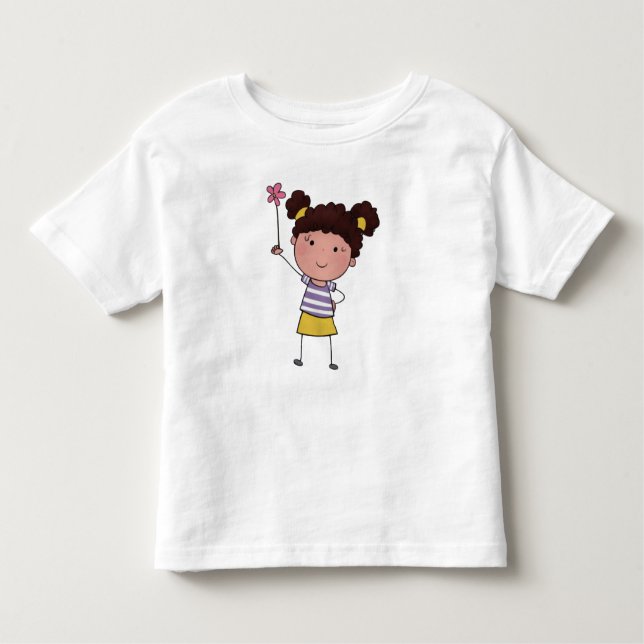 T-shirt Pour Les Tous Petits Fille Bâton Mignonne Aquarelle Fleur Rose Belle (Devant)