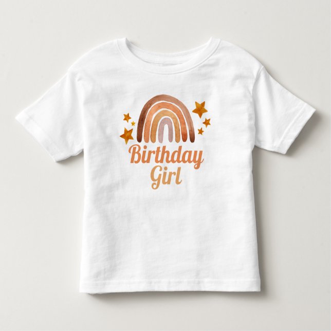T-shirt Pour Les Tous Petits Fille d'anniversaire Aquarelle Boho Arc-en-ciel et (Devant)