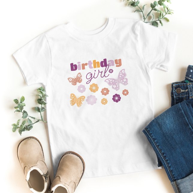 T-shirt Pour Les Tous Petits Fille d'anniversaire de papillon rétro (Butterfly "Birthday Girl" shirt.)