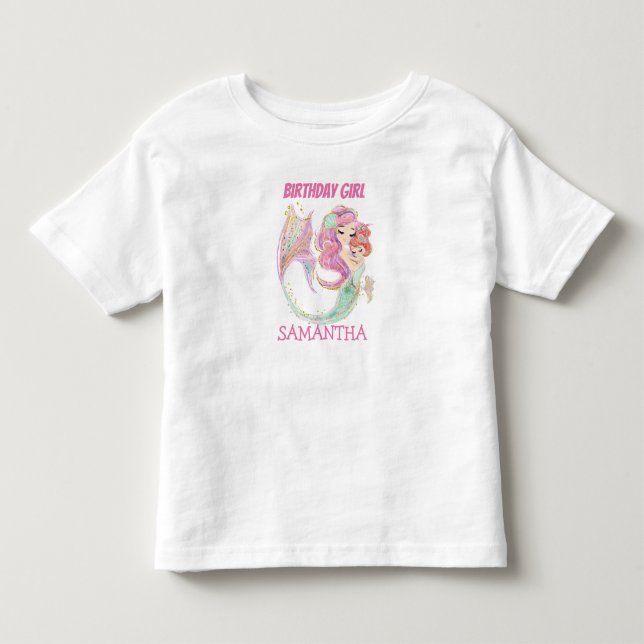 T-shirt Pour Les Tous Petits Fille d'anniversaire de sirène blanche sous la mer (Devant)