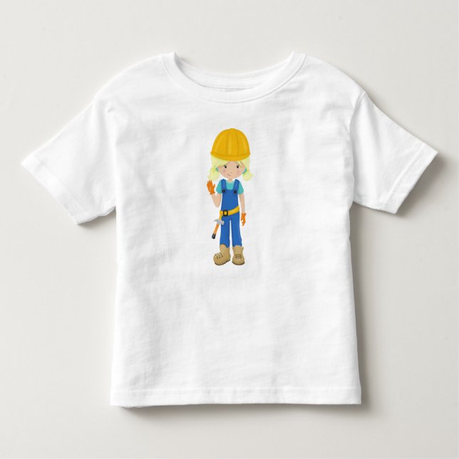 T-shirt Pour Les Tous Petits Fille de construction, Cheveux blonde, Fille migno (Devant)