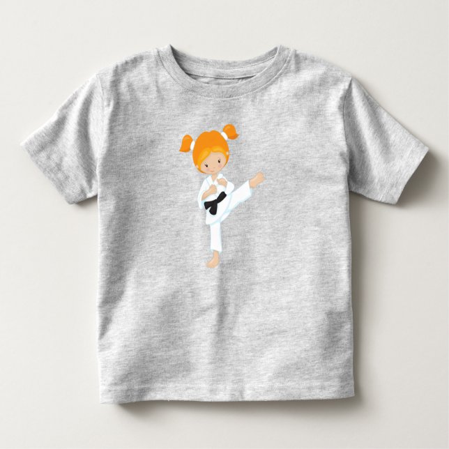 T-shirt Pour Les Tous Petits Fille de karaté, Jolie Fille, Ceinture Noire, Chev (Devant)