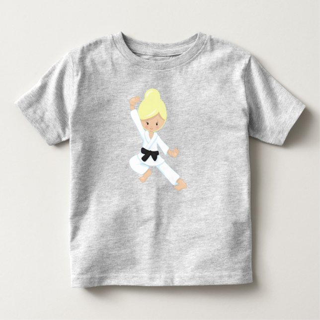 T-shirt Pour Les Tous Petits Fille de karaté, Jolie Fille, Ceinture Noire, Chev (Devant)