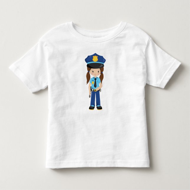T-shirt Pour Les Tous Petits Fille de police, Policier, Flic, Cheveux bruns (Devant)