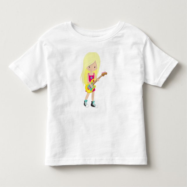 T-shirt Pour Les Tous Petits Fille de Rock, Cheveux Blonds, Joueuse de Guitare, (Devant)