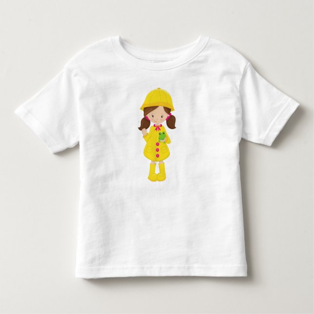 T-shirt Pour Les Tous Petits Fille en imperméable, bottes, cheveux bruns, greno (Devant)
