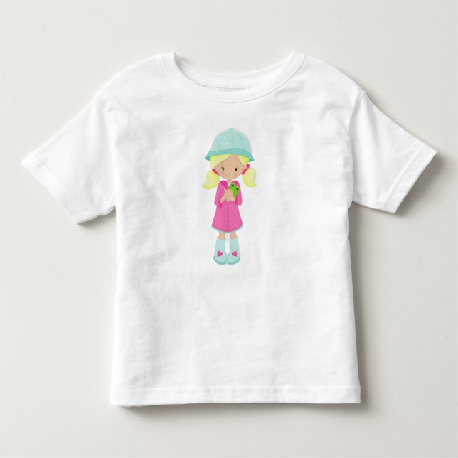 T-shirt Pour Les Tous Petits Fille en imperméable, bottes, grenouille, cheveux  (Devant)