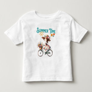 T-shirt Pour Les Tous Petits Fille en vélo avec fleurs été