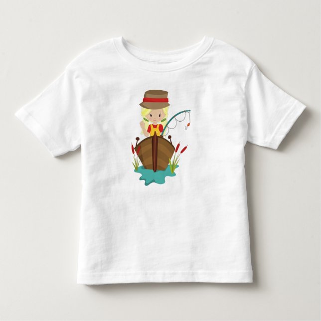 T-shirt Pour Les Tous Petits Fille pêcheuse, Canne à pêche, Pêcheur, Cheveux Bl (Devant)