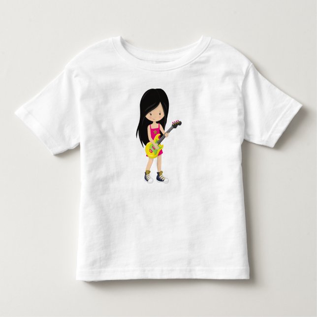 T-shirt Pour Les Tous Petits Fille Rock, Cheveux Noirs, Groupe, Musique, Joueus (Devant)