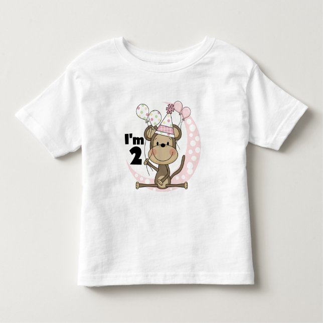 T-shirt Pour Les Tous Petits Fille singe en Casquette de fête 2e anniversaire (Devant)
