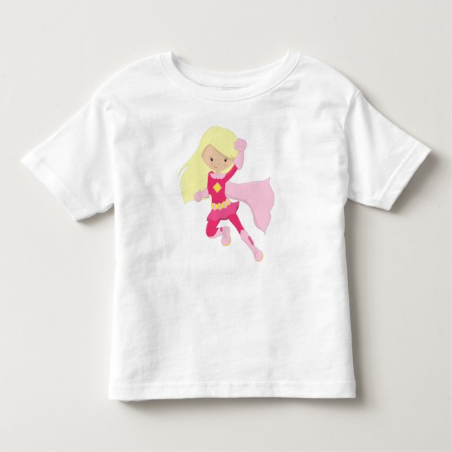 T-shirt Pour Les Tous Petits Fille Super-héroïne, Fille Mignonne, Cheveux Blond (Devant)