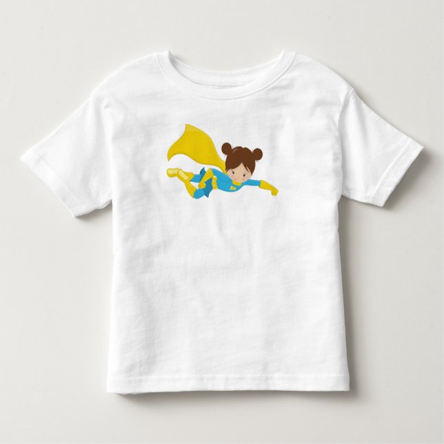 T-shirt Pour Les Tous Petits Fille Super-héroïne, Fille Mignonne, Cheveux Marro (Devant)