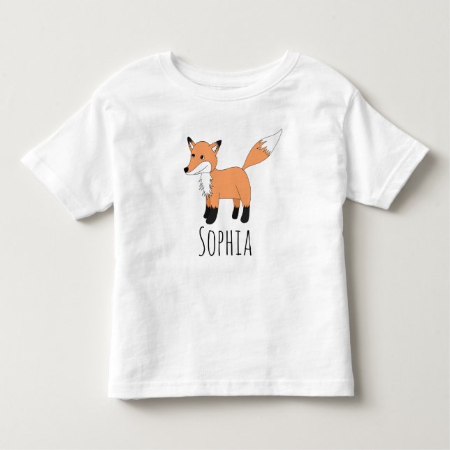 T-shirt Pour Les Tous Petits Filles Cute Woodland Forest Fox and Name (Devant)