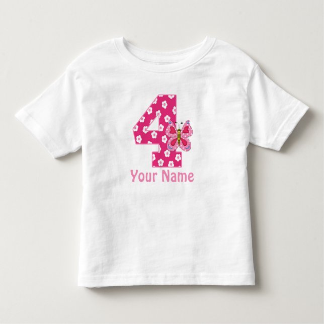 T-shirt Pour Les Tous Petits Filles papillon 4e anniversaire Chemise personnali (Devant)