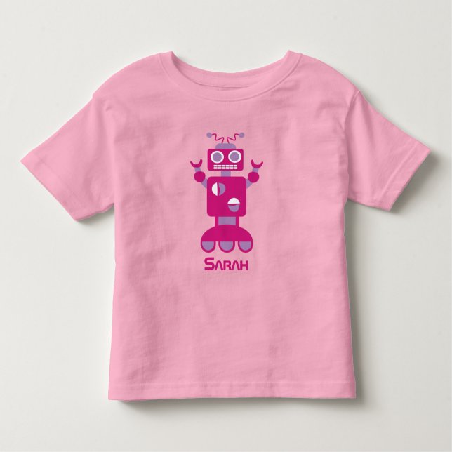 T-shirt Pour Les Tous Petits Filles Robot Rose Violet Moderne Personnalisé (Devant)