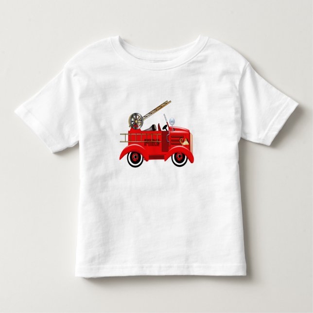 T-shirt Pour Les Tous Petits Fire Engine "ajoutez votre propre nom" (Devant)