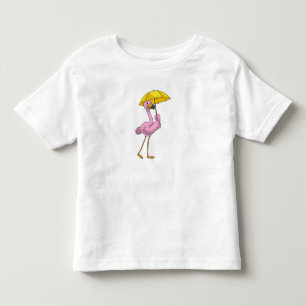 T-shirt Pour Les Tous Petits Flamant rose à la pluie avec parapluie