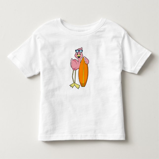 T-shirt Pour Les Tous Petits Flamant rose comme Surfer avec Surfboard.PNG (Devant)