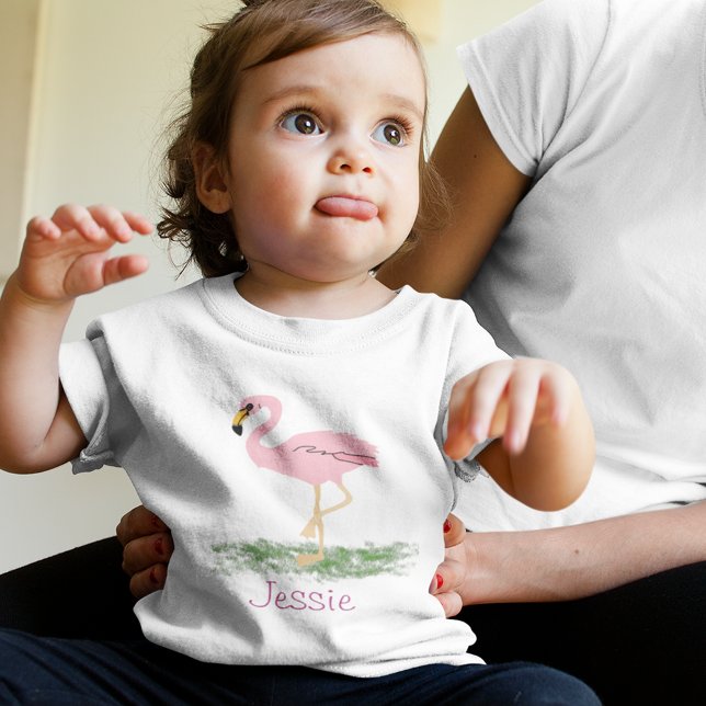 T-shirt Pour Les Tous Petits Flamant rose Dans L'Herbe Personnalisé (Créateur téléchargé)
