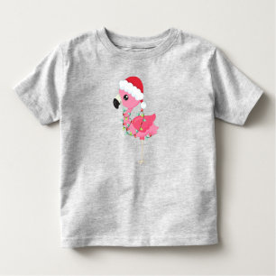 T-shirt Pour Les Tous Petits Flamant rose de Noël, Santa Hat, Lumières de Noël